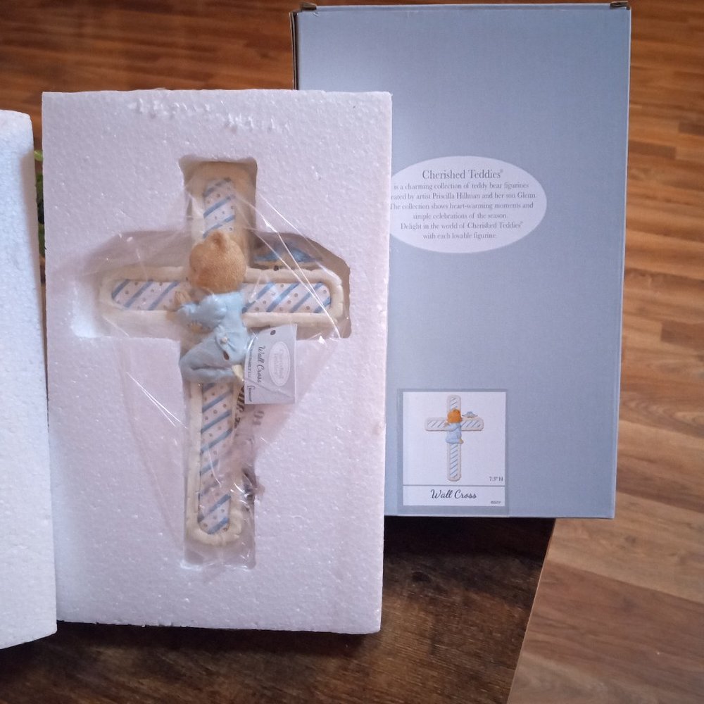 Cherished Teddies Ceramic Cross/Blue Boy